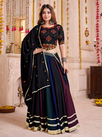 Stunning Black Cotton Thread Embroidered Lehenga Choli With Dupatta